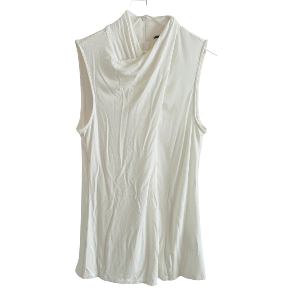 Ell Tahari Sleeveless White Draped Neck Sleeveless Top